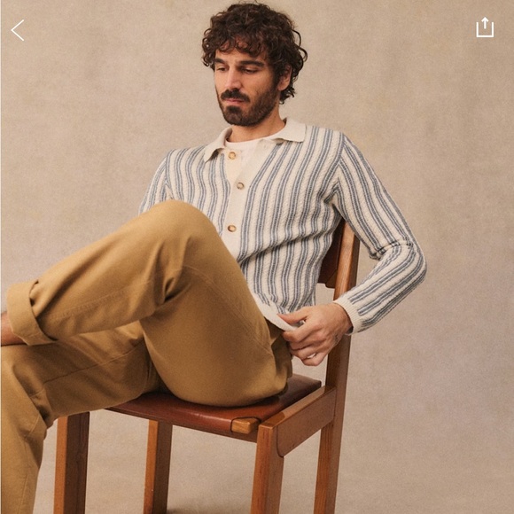 Octobre Editions (Sezane) Alessio Men's Striped Cardigan - Blue and Cream - Picture 2 of 8